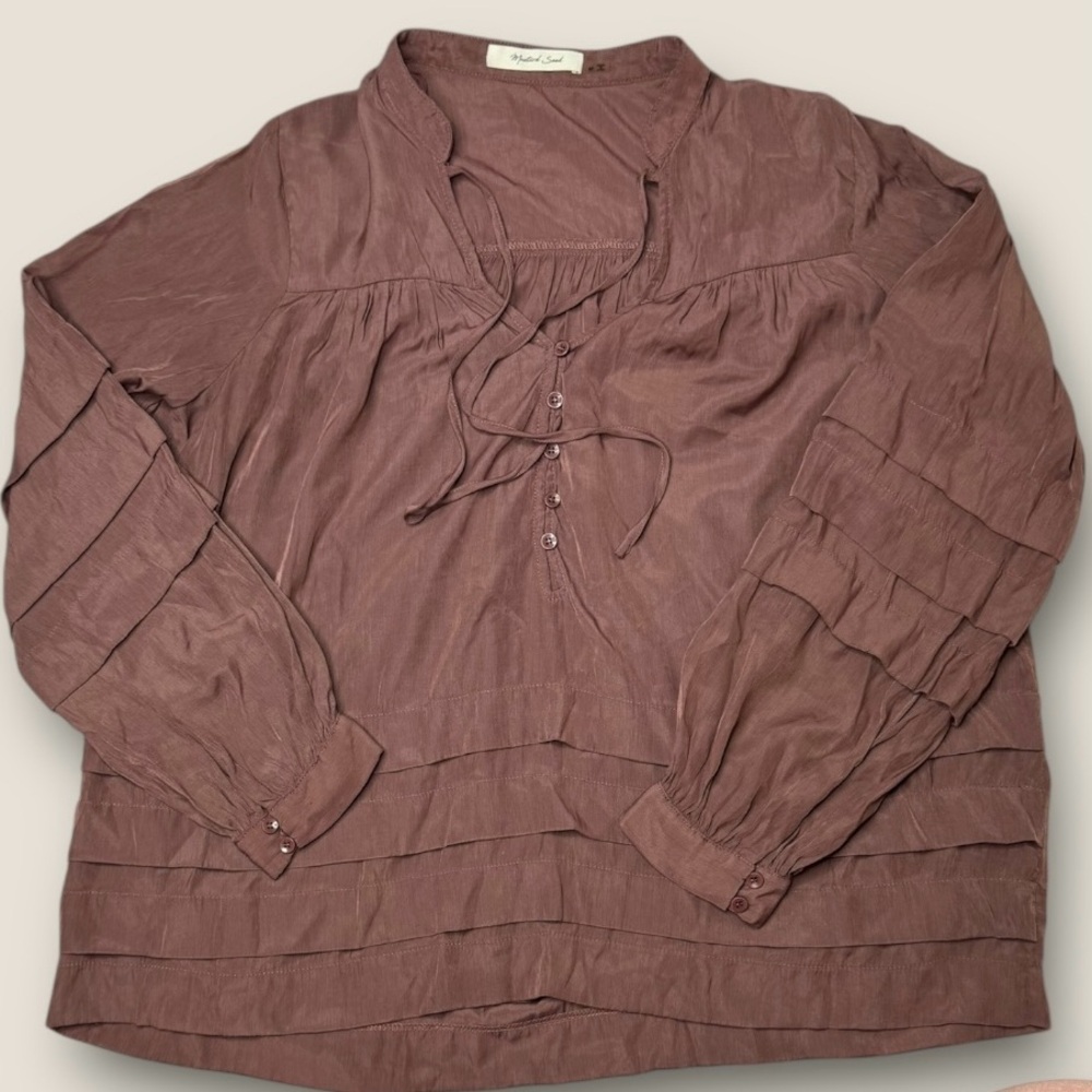 Mustard Seed Mauve Layered Blouse Peasant Women’s Ruffles Tie‎ Front